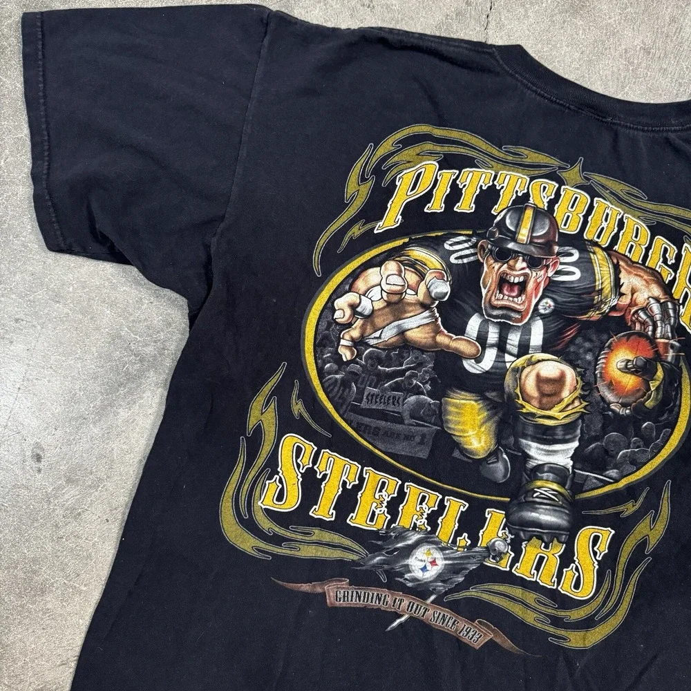 Vintage Pittsburgh Steelers Big Player NFL Football Logo Flag T Shirt 2XL